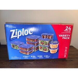 Ziploc Variety Pack Food Storage Container Set 24 Piece BPA Free Blue Lids NEW